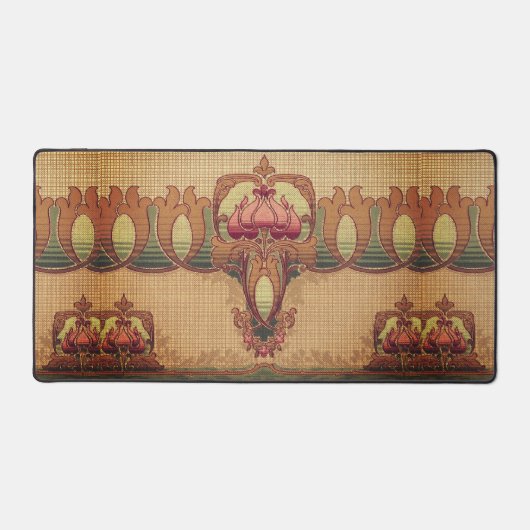 アールヌーボー抽象芸術花ブルゴーニュ赤緑 デスクマット (正面)