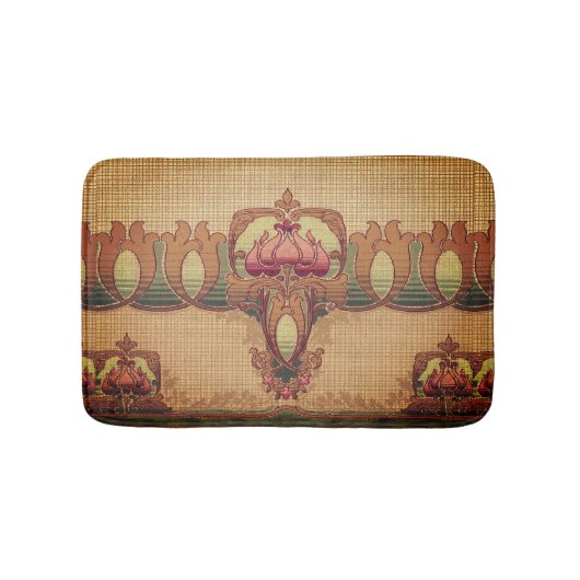 アールヌーボー抽象芸術花ブルゴーニュ赤緑 バスマット (正面)