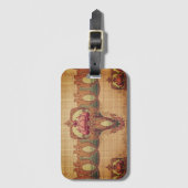 アールヌーボー抽象芸術花ブルゴーニュ赤緑 ラゲッジタグ (正面縦)
