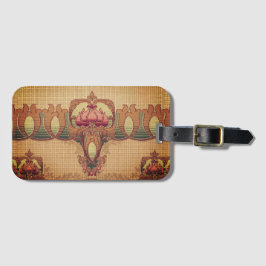 アールヌーボー抽象芸術花ブルゴーニュ赤緑 ラゲッジタグ