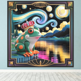アールヌーボー描写チビ(小さくかわいく書いた感じ)カエルの3Dの王冠 キャンバスプリント