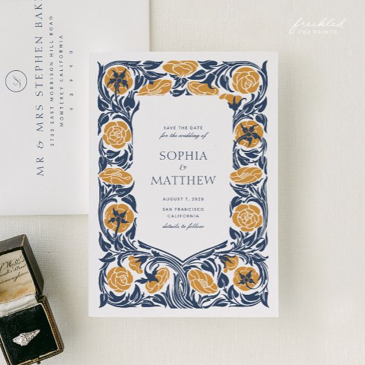 アールヌーボー日付の保存 | ヴィンテージ結婚フローラ セーブザデート