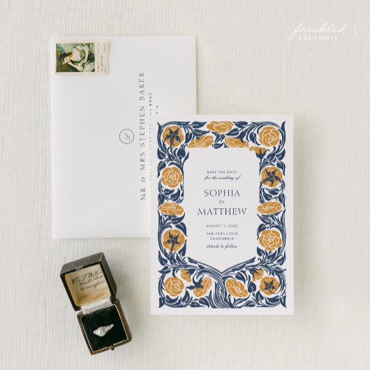 アールヌーボー日付の保存 | ヴィンテージ結婚フローラ セーブザデート