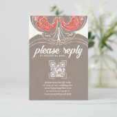 アールヌーボー明るい赤紫色エレガンスRSVP 出欠カード (スタンド正面)