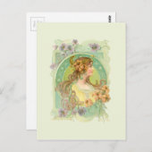 アールヌーボー星の花を持つ少女 ポストカード (正面/裏面)