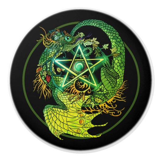 アールヌーボー星形五角形竜 セラミックノブ (正面)