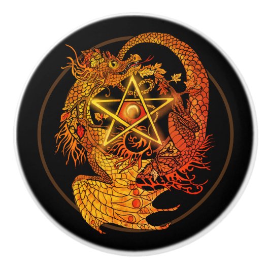 アールヌーボー星形五角形竜 セラミックノブ (正面)