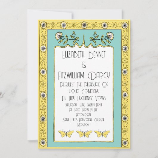 アールヌーボー春タンデリオンズ&蝶 招待状 (正面)