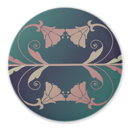 アールヌーボー暗い赤紫色の花 セラミックノブ (正面)