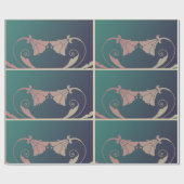 アールヌーボー暗い赤紫色花ピンク青エレガント緑 ラッピングペーパー (フラット)