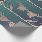 アールヌーボー暗い赤紫色花ピンク青エレガント緑 ラッピングペーパー (角)