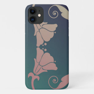 アールヌーボー暗い赤紫色花青緑ピンク iPhone 11 ケース