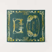 アールヌーボー本表紙の植物モチフス金ゴールドグリーン タペストリー (正面(横))