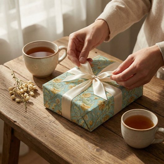 アールヌーボー植物壁紙 – ミントグリーン ラッピングペーパーシート