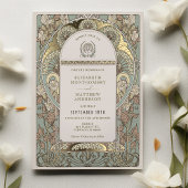 アールヌーボー植物箔結婚の金ゴールドアクセント 箔招待状