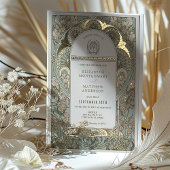 アールヌーボー植物箔結婚の金ゴールドアクセント 箔招待状