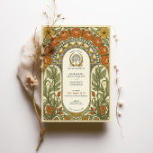 アールヌーボー様式のペオニーとローズのウェディング 招待状