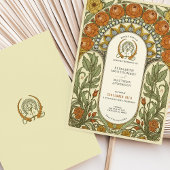 アールヌーボー様式のペオニーとローズのウェディング 招待状