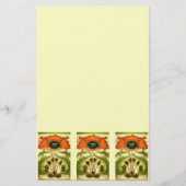 アールヌーボー様式化されたグリーンレッドポピー 便箋 (正面)