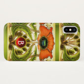アールヌーボー様式化グリーンレッドポピー宝石モノグラム Case-Mate iPhoneケース (裏面(横))