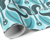 アールヌーボー様式化チューリップターコイズブルー ラッピングペーパー (ロールコーナー)