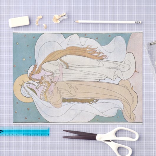 アールヌーボー母の娘の女性ムーンデカップージ 薄葉紙 (クラフト)