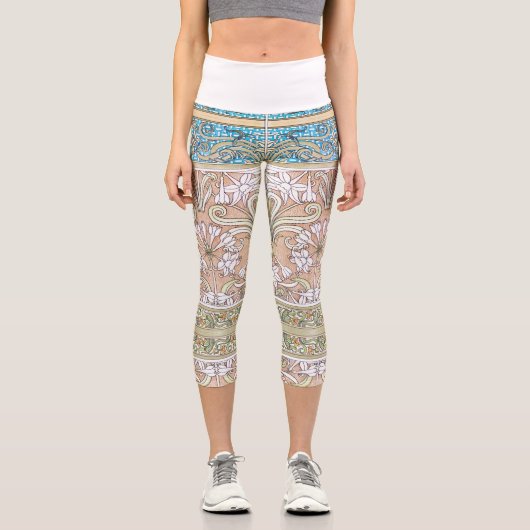 アールヌーボー水仙の花ヴィンテージフローラ カプリレギンス (正面)