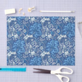 アールヌーボー海藻フローラ、コバルトブルーとホワイト 薄葉紙 (クラフト)