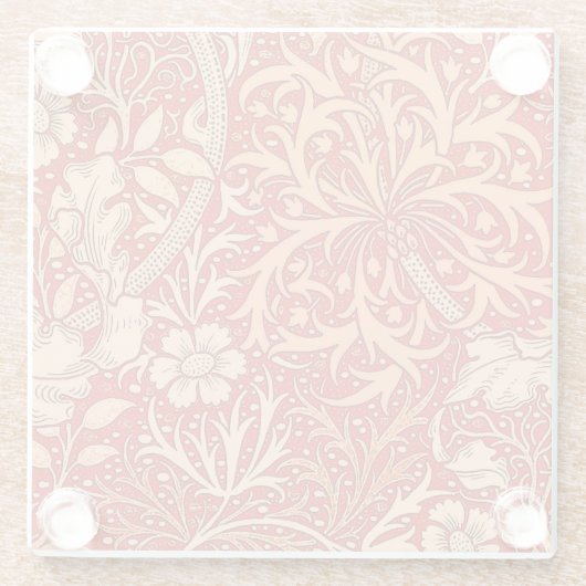 アールヌーボー海藻フローラ、深いコーラルオレンジ ガラスコースター (裏面)