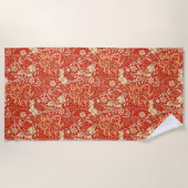 アールヌーボー海藻フローラ、深いコーラルオレンジ ビーチタオル (正面)