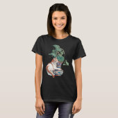 アールヌーボー猫が鉢植えの隣に座る Tシャツ (正面フル)