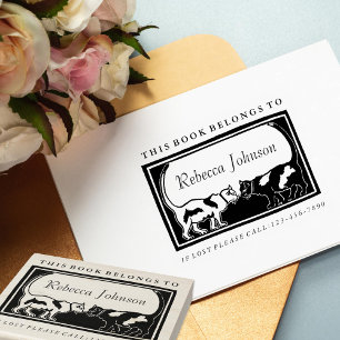 アールヌーボー猫ブックラベル ラバースタンプ