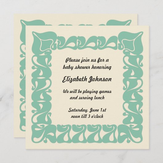 アールヌーボー男女兼用ベイビーシャワー 招待状 (正面/裏面)