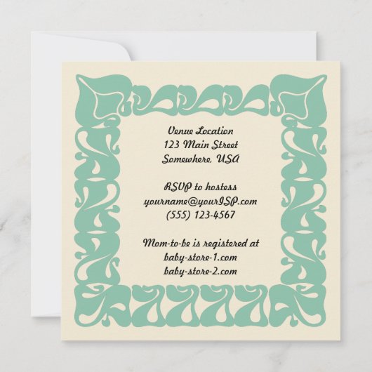 アールヌーボー男女兼用ベイビーシャワー 招待状 (裏面)