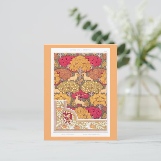 アールヌーボー秋の木々と鹿の秋ヴェルヌイユ ポストカード (スタンド正面)