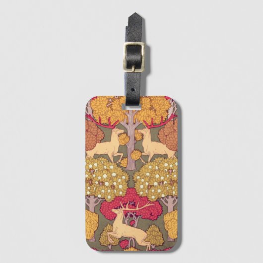 アールヌーボー秋の木々と鹿の秋ヴェルヌイユ ラゲッジタグ (正面縦)