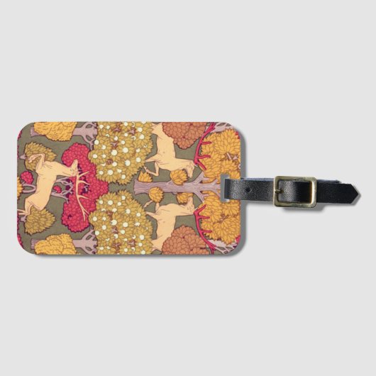 アールヌーボー秋の木々と鹿の秋ヴェルヌイユ ラゲッジタグ (正面横)