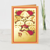 アールヌーボー秋の木々と鹿の秋ヴェルヌイユ 箔グリーティングカード (正面)