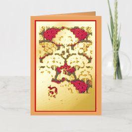 アールヌーボー秋の木々と鹿の秋ヴェルヌイユ 箔グリーティングカード