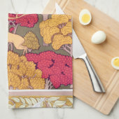 アールヌーボー秋の鹿in trees verneil秋 キッチンタオル (四つ折り)