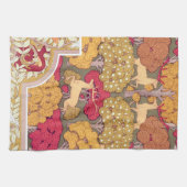 アールヌーボー秋の鹿in trees verneil秋 キッチンタオル (横)