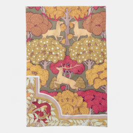 アールヌーボー秋の鹿in trees verneil秋 キッチンタオル