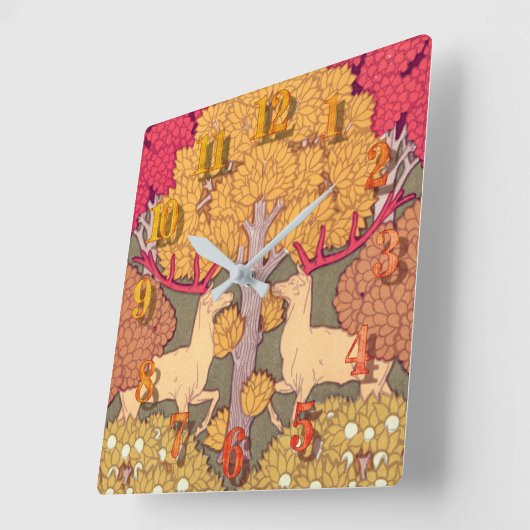アールヌーボー秋木と鹿ヴィンテージ秋 スクエア壁時計 (傾斜)