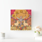 アールヌーボー秋木と鹿ヴィンテージ秋 スクエア壁時計 (ホーム)