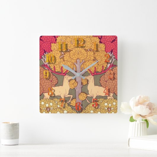アールヌーボー秋木と鹿ヴィンテージ秋 スクエア壁時計 (ホーム)
