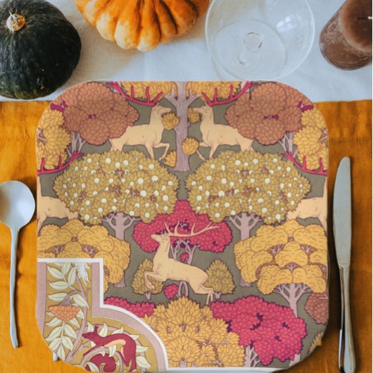 アールヌーボー秋木と鹿ヴィンテージ秋 ペーパープレート