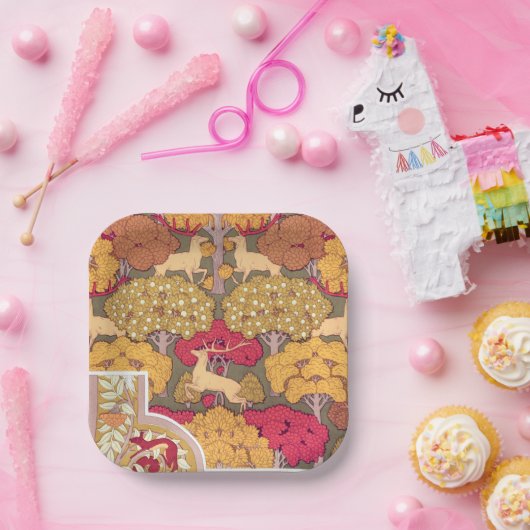 アールヌーボー秋木と鹿ヴィンテージ秋 ペーパープレート (パーティー)