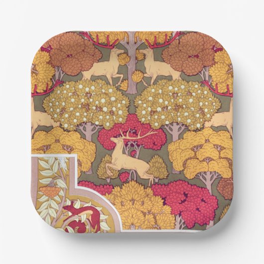 アールヌーボー秋木と鹿ヴィンテージ秋 ペーパープレート (正面)