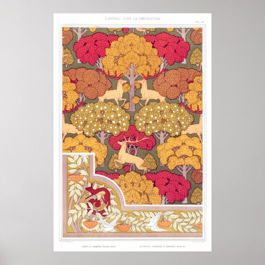 アールヌーボー秋木と鹿ヴィンテージ秋 ポスター (正面)