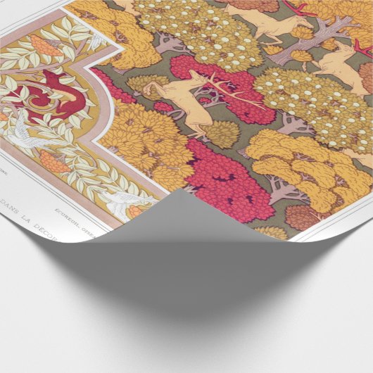 アールヌーボー秋木と鹿ヴィンテージ秋 ラッピングペーパー (角)